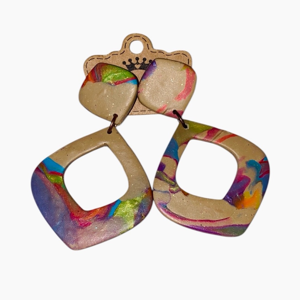 NWOT Brown/Rainbow Handmade Earrings